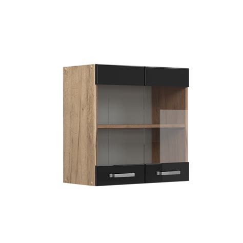 Armoire suspendue en verre R Line Solid 60 cm chêne noir brillant