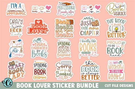 Book Lover Printable Sticker Bundle Book Sticker Bundle So Fontsy