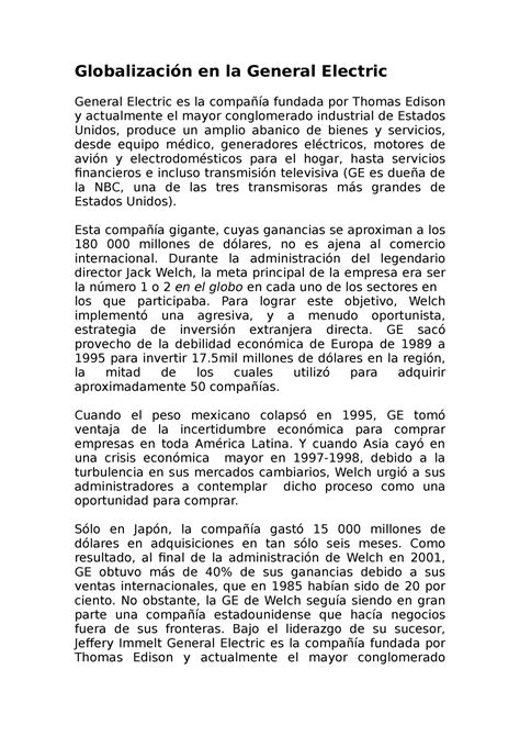 Caso Regla Globalizaci N En La General Electric General