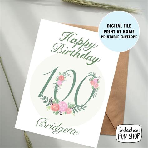 100th Birthday Card, Personalized PRINTABLE Elderly Birthday Card With ...