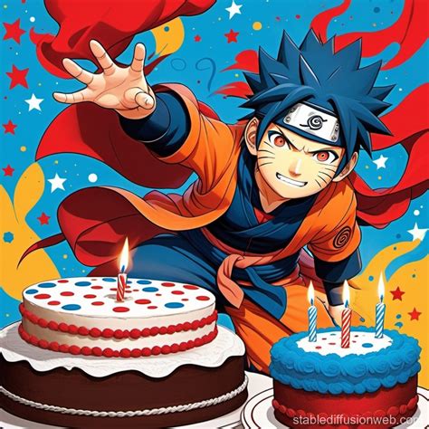 NARUTO Celebrates Birthday with Colorful Cake | Stable Diffusion Online