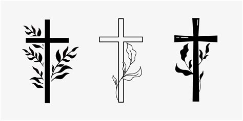 Cross Religious Funeral Design With Branches Vector Illustration In