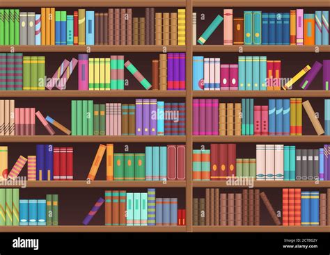 Library Book Shelf Literature Books Vector Background Stock Vector