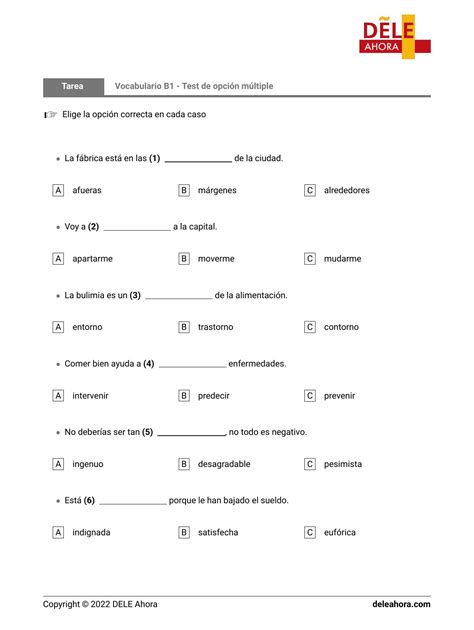 Vocabulario B1 Test De Opción Múltiple Vocabulario