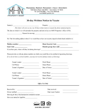 Fillable Online Day Written Notice To Vacate Fax Email Print Pdffiller