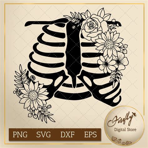 Rib Cage Floral Svg Ribcage Flowers Svg File Skeleton Flower Etsy