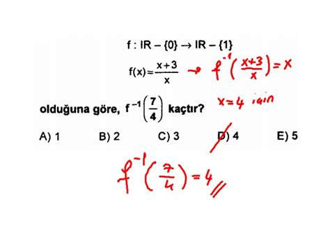 S N F Bir Fonksiyonun Tersi Ni Bulma Z Ml Sorular