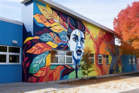 Premium AI Image | Colorful mural on an external school wall