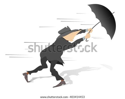 Windy Day Man Tries Hold Umbrella Stock Vector Royalty Free