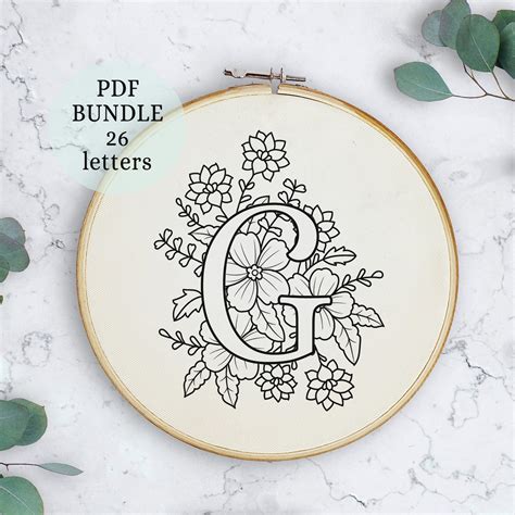 Floral Alphabet Embroidery PDF Pattern 6 Instant Digital Etsy