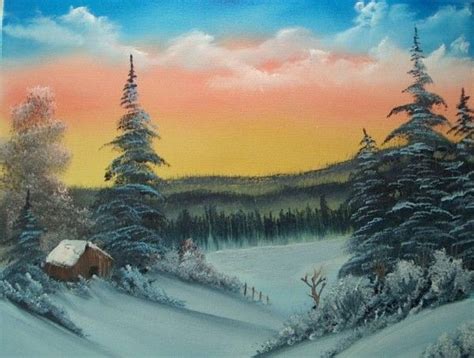 Winter Cabin Bob Ross Winter Landscape Painting Bob Ross Art Bob