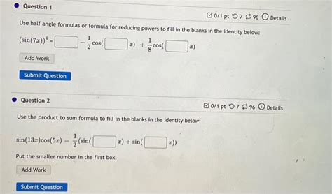 Solved use half angle formulas or formula for reducing | Chegg.com