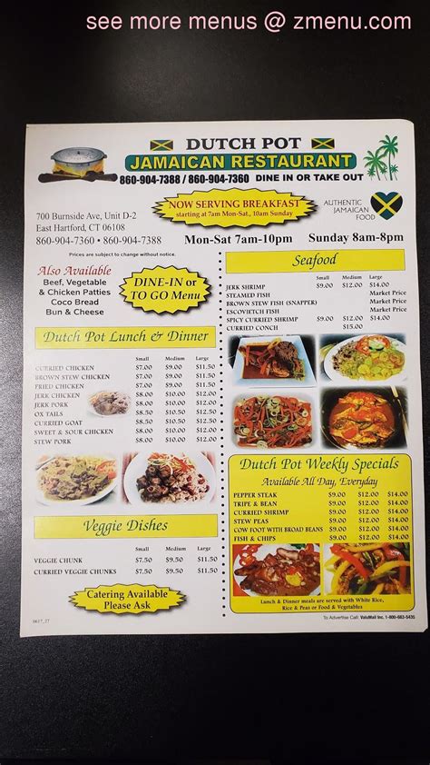 Menu at Dutch Pot Jamaican Restaurant, East Hartford