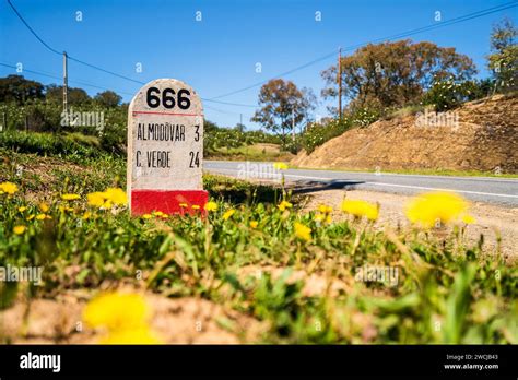 Road Milestone Indicating 666th Kilometer On Famous National Road N2