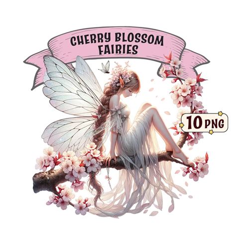 Cherry Blossom Fairies Clipart Bundle – 10 Beautiful Fairies, Spring