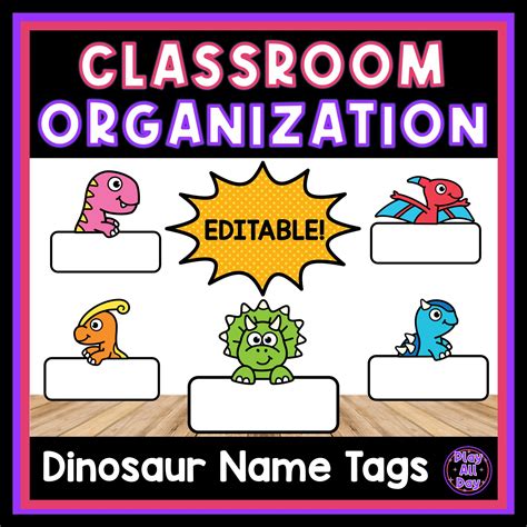 EDITABLE Dinosaur Name Tags Labels For Classroom Organization Made