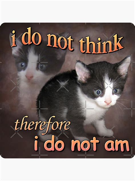 I Do Not Think Therefore I Do Not Am Cat Meme Portrait Sticker For