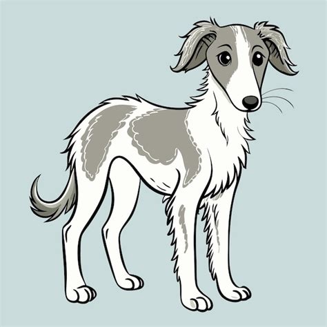 Adorable Borzoi Puppy In Simple Line Art Style Cartoon Vector