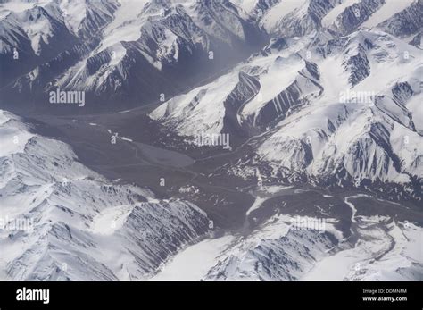 aerial view of Karakoram mountains of Sinkiang, China, you can see ...