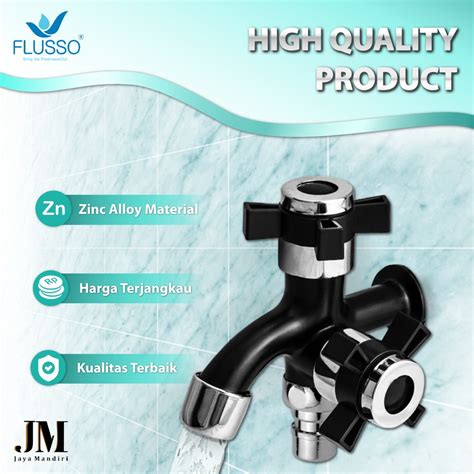 Jual Flusso Black Silver Kran Double Model Baling Kran Cabang Shower