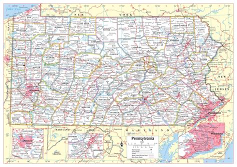 Pennsylvania State Wall Map Large Print Poster - Etsy