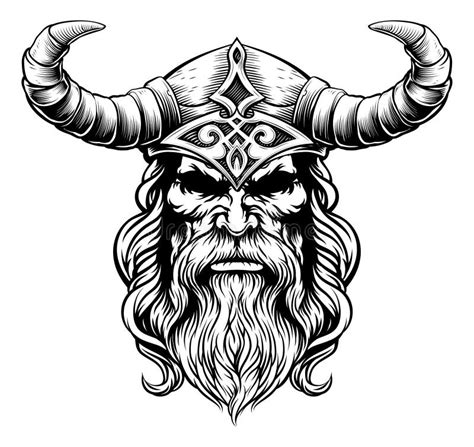 Viking Guerrier Homme Forte Mascotte Visage Dans Le Casque Image Stock