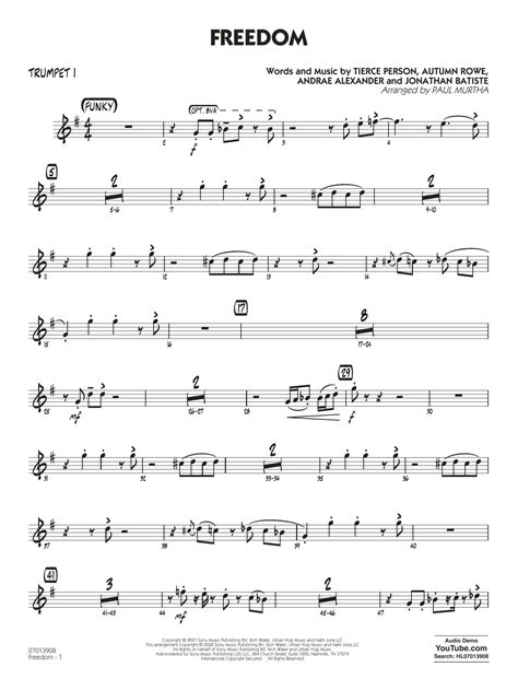 Freedom Arr Paul Murtha Trumpet 1 By Jon Batiste Sheet Music For