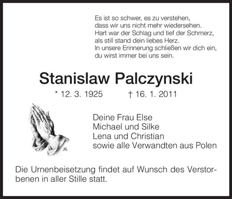 Traueranzeigen Von Stanislaw Palczynski Trauer HNA De