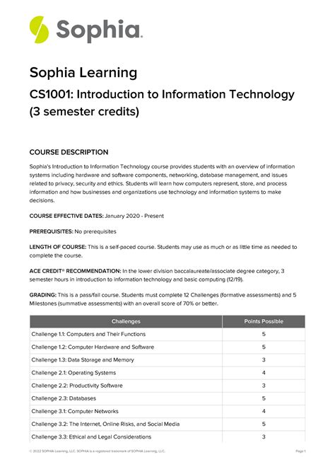 Sophia Introduction To Information Technology Syllabus Sophia