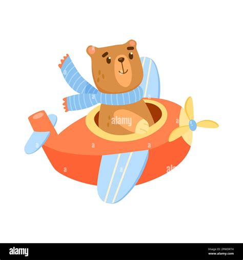 Cute comic bear flying on airplane cartoon illustration Stock Vector ...