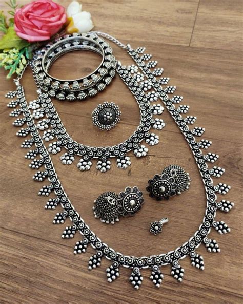 Oxidised Necklace Set Indian Oxidised Jewelry Set Antique Etsy