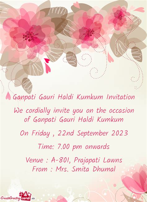 Ganpati Gauri Haldi Kumkum Invitation Free Cards