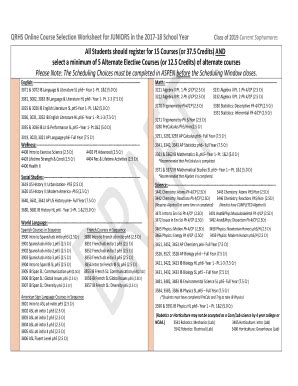 Fillable Online Qrsd QRHS Online Course Selection Worksheet For JUNIORS