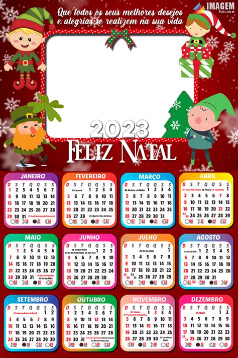 Foto Moldura Calendário 2023 Feliz Natal Duendes Do Papai Noel Imagem