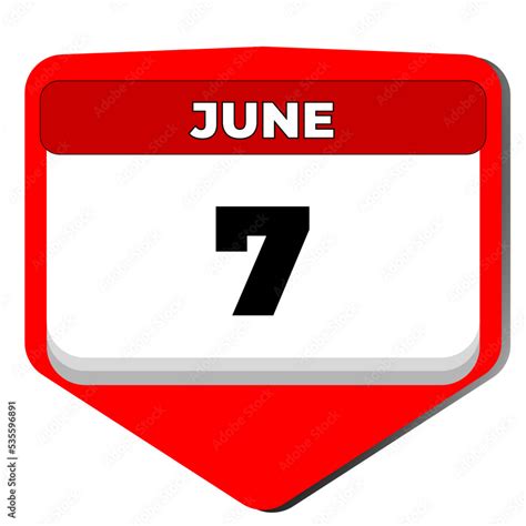 7 June vector icon calendar day. 7 date of June. Seventh day of June ...