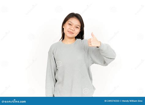 Showing Thumbs Up Of Beautiful Asian Woman Isolated On White Stock