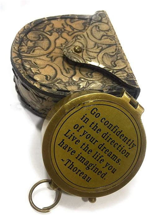 Brass Compass Thoreau S Go Confidently Poem Engraved Pocket T With Leather Case