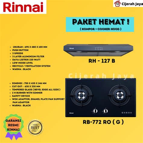 Jual RINNAI PAKET KOMPOR GAS TANAM 2 TUNGKU RB 772RO G COOKER HOOD RH