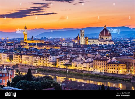 Firenze Italia Vista Di Firenze Al Tramonto Da Piazzale Michelangelo