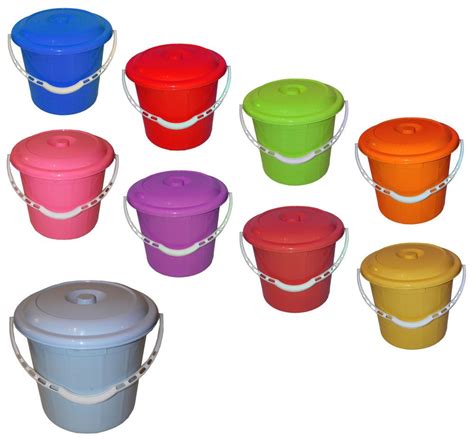 Small Large Plastic Bucket With Lid Carry Handle Storage Container Tub