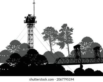 Illustration Antenna Tower Silhouette Black Forest Stock Vector