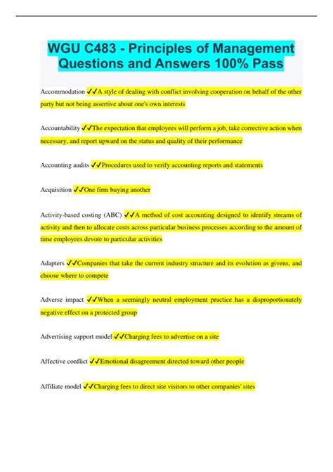 Wgu C Principles Of Management Questions And Answers Pass