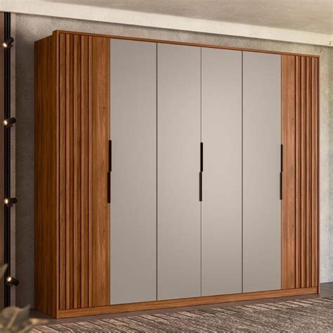 Guarda Roupa Casal Portas Ripado E Gavetas Atrice Nogueira Nude