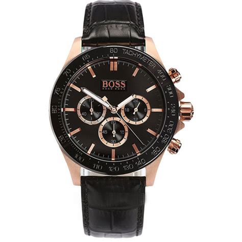 Hugo Boss Mens Quartz Black Leather Strap Black Dial 44mm Watch