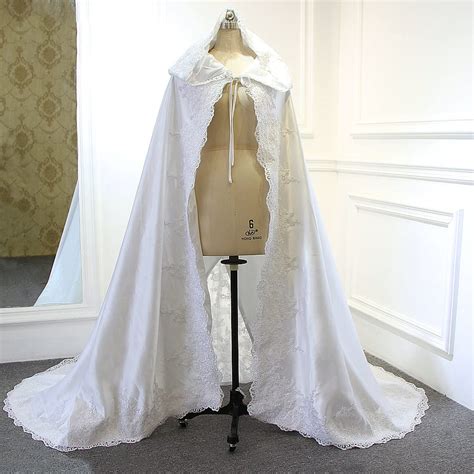 Buy Women S Long Wedding Cape Hooded Cloak For Bride Lace Edge Online