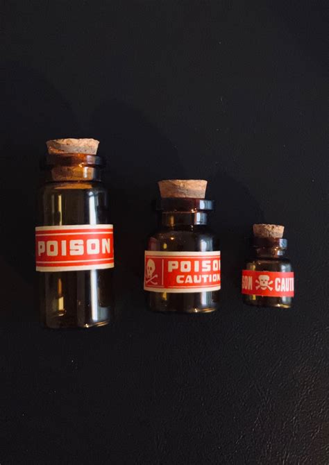 Vintage Poison Vials Set Of Three Skull And Crossbones Poison Caution Labels Very Rare Etsy