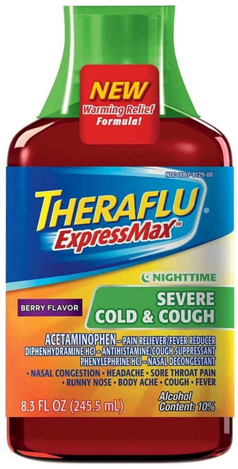 4 Pack Theraflu Expressmax Nighttime Severe Cold And Cough Syrup Berry Flavor 8 30 Oz Walmart