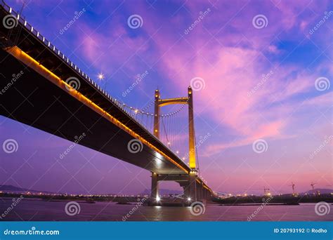 Suspension Bridge At Sunset Stock Photo Image Of Cityscape Bridge