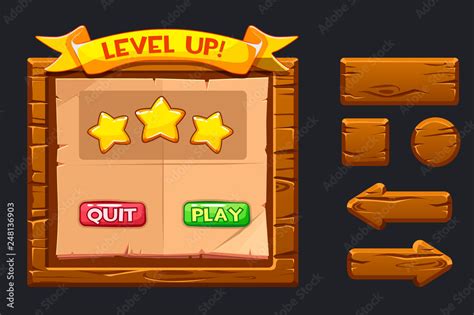 Vector Game Ui Kit Template Wooden Menu Of Graphical User Interface