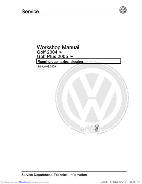 Volkswagen Golf J G Running Gear Axles Workshop Manual